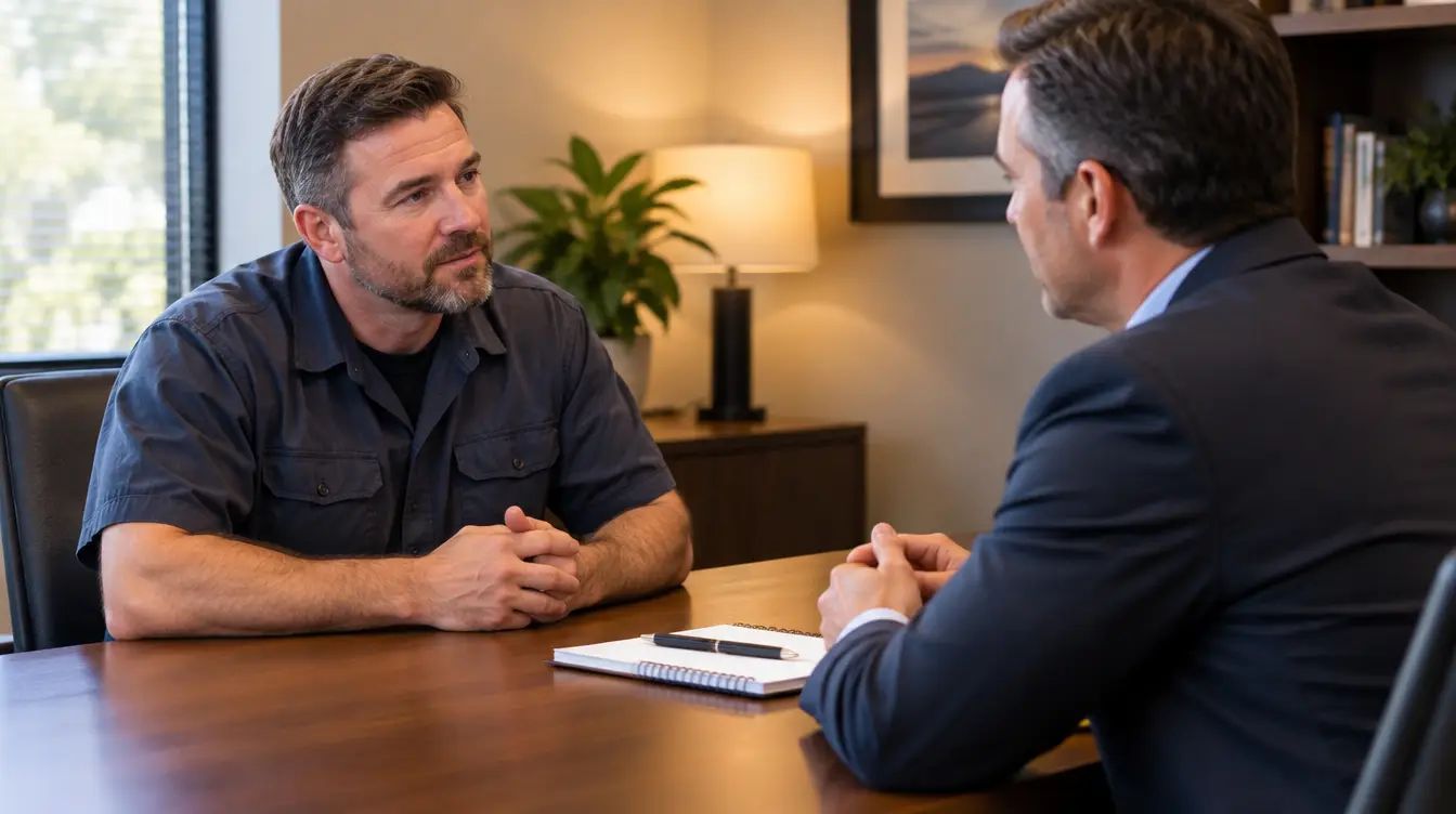 HVAC business owner meeting with a broker across an office desk